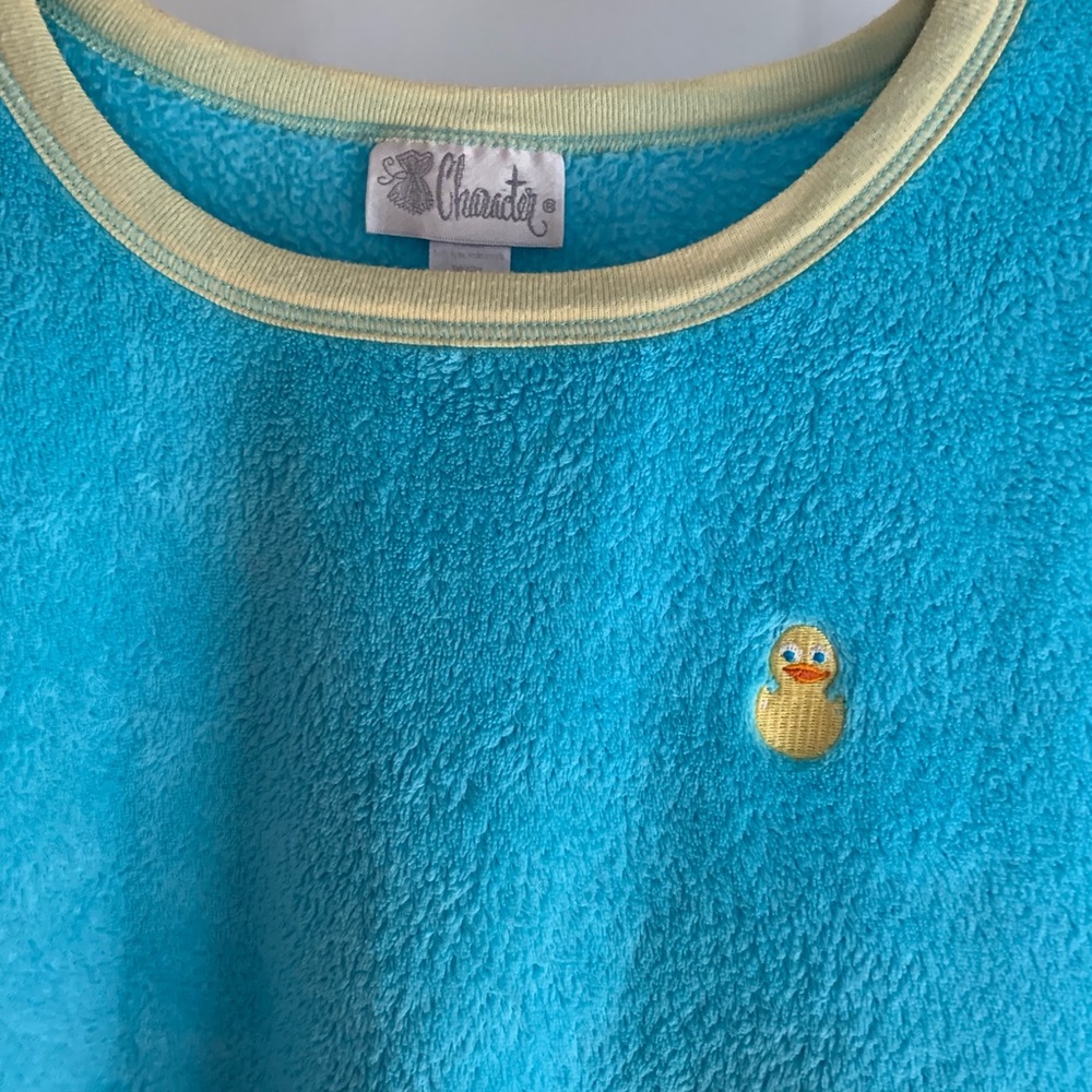 🐥🐤Vintage Character Blue Fleece Sweater with Duck Embroidery